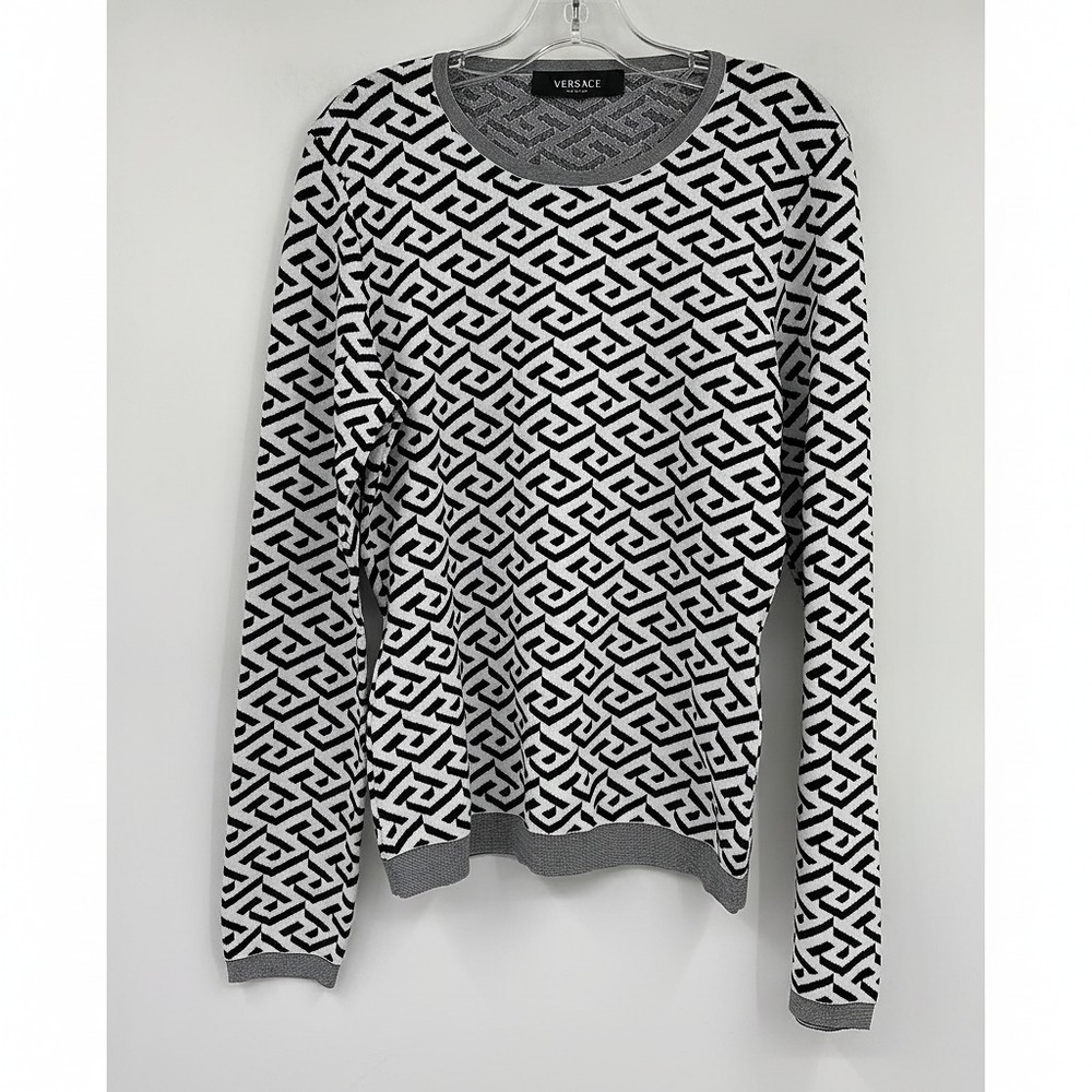Versace White/Black Medusa Geometric Print Pullover | Women’s Size L